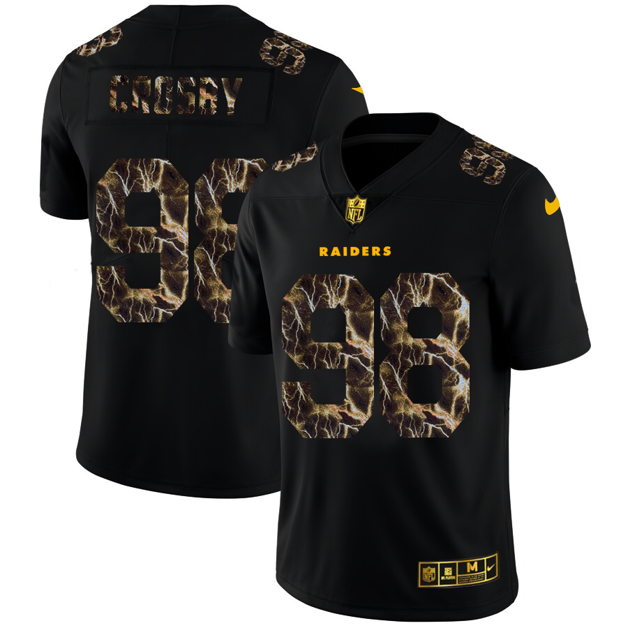 2020 Las Vegas Raiders 98 Maxx Crosby Men Black Nike Flocked Lightning Vapor Limited NFL Jersey